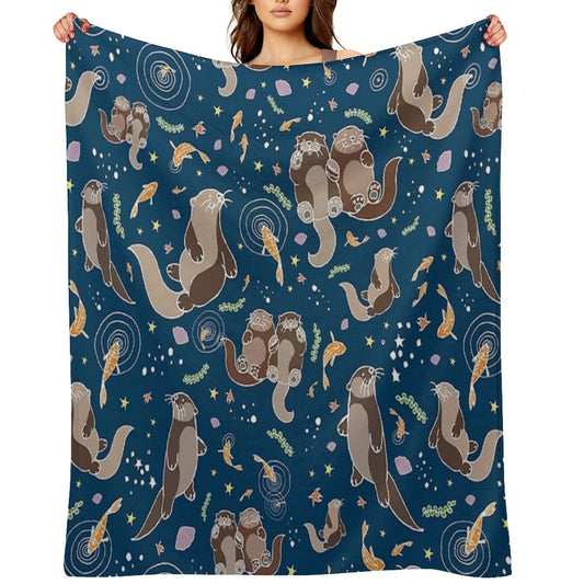 Sea Otters at Night Throw Blanket