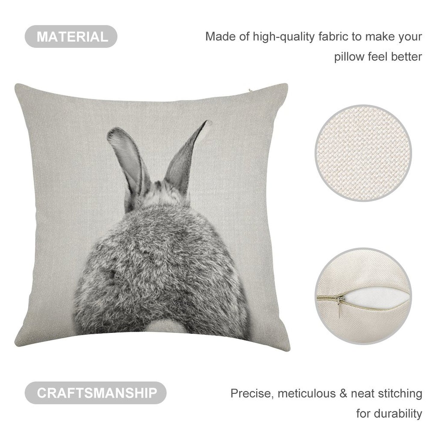 Rabbit Tail - Black & White Linen Throw Pillow Cover