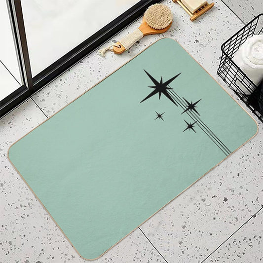 1950s Atomic Age Retro Starburst in Mint Green And Black Bath Mat