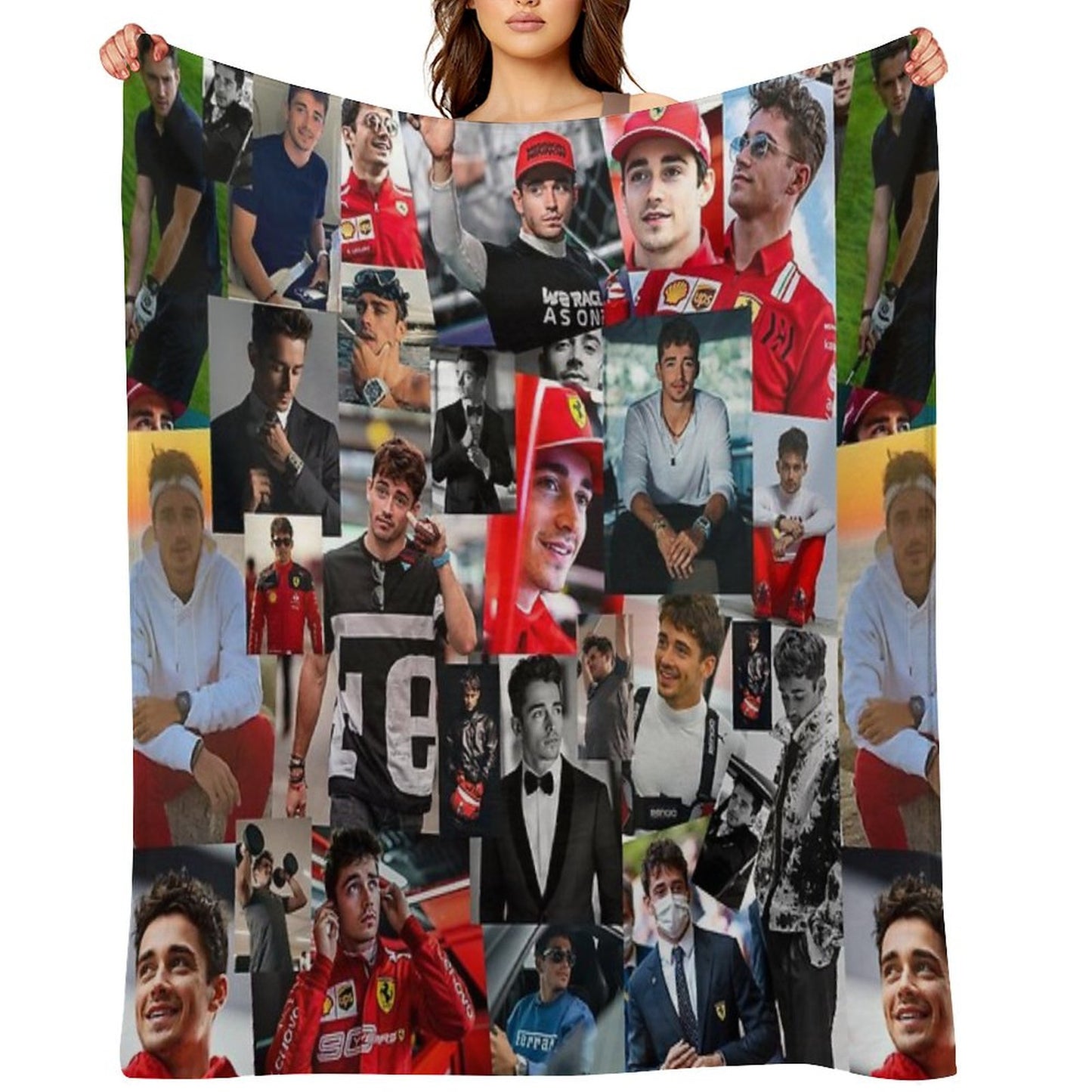 Charles Leclerc Monacan Motorsports Racing Driver Collage Throw Blanket