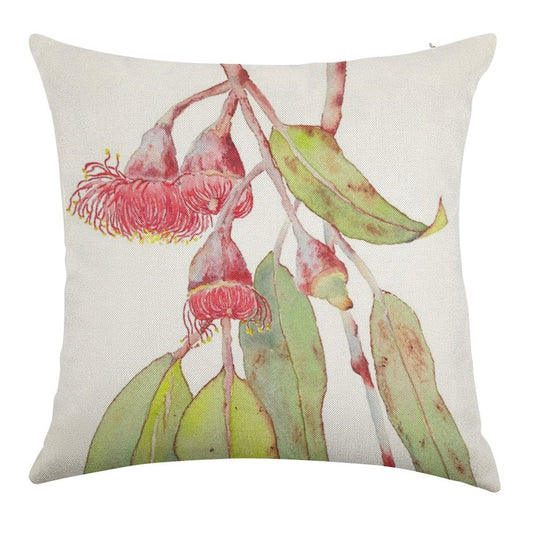 Flowering Silver Princess Eucalyptus Watercolor Linen Throw Pillow Cover