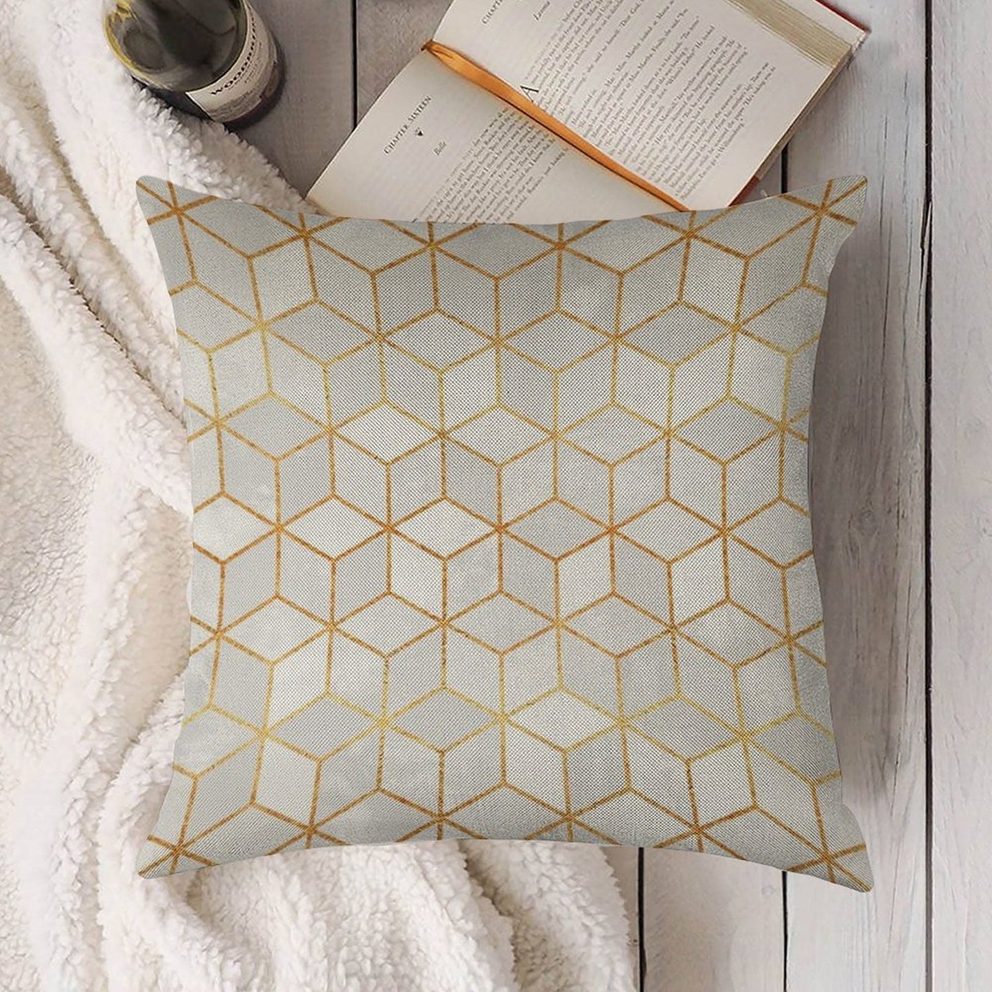 White Cubes Linen Throw Pillow Cover