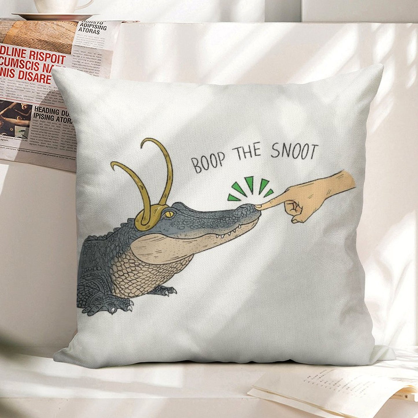 Alligator Loki Boop The Snoot Linen Throw Pillow Cover