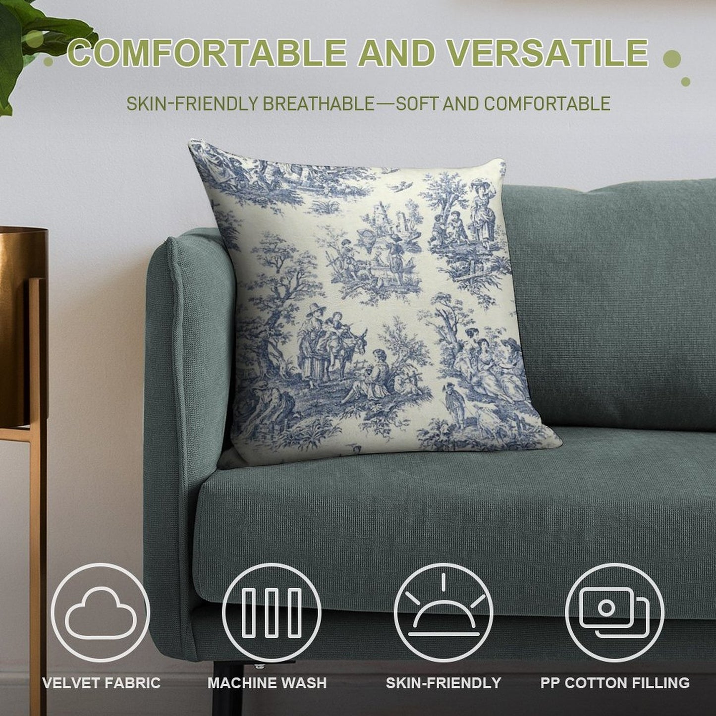 Powder Blue French Toile Picnic Designs Soft Ultra-Soft Texture Throw Pillow