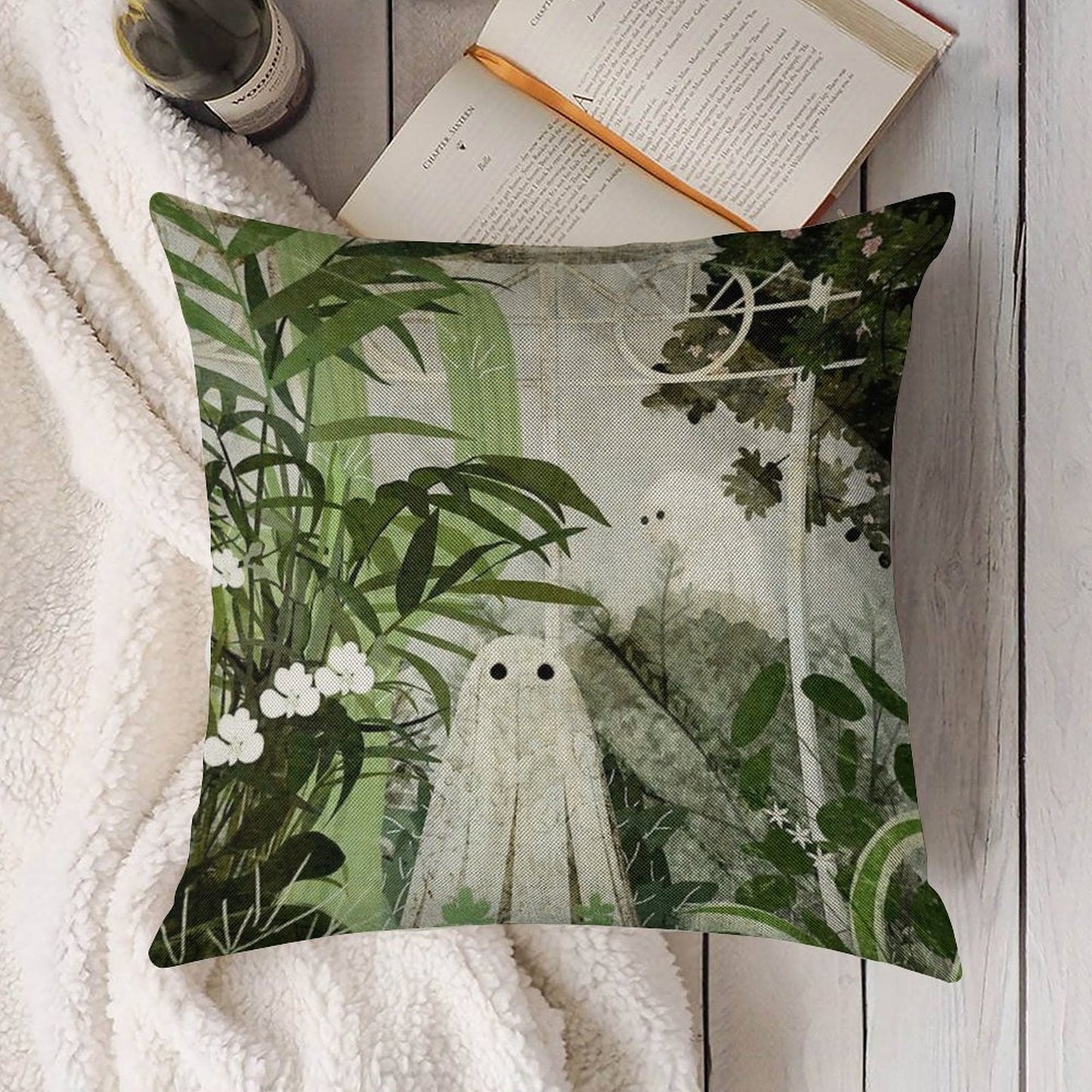 There's A Ghost in The Greenhouse Again Linen Throw Pillow Cover