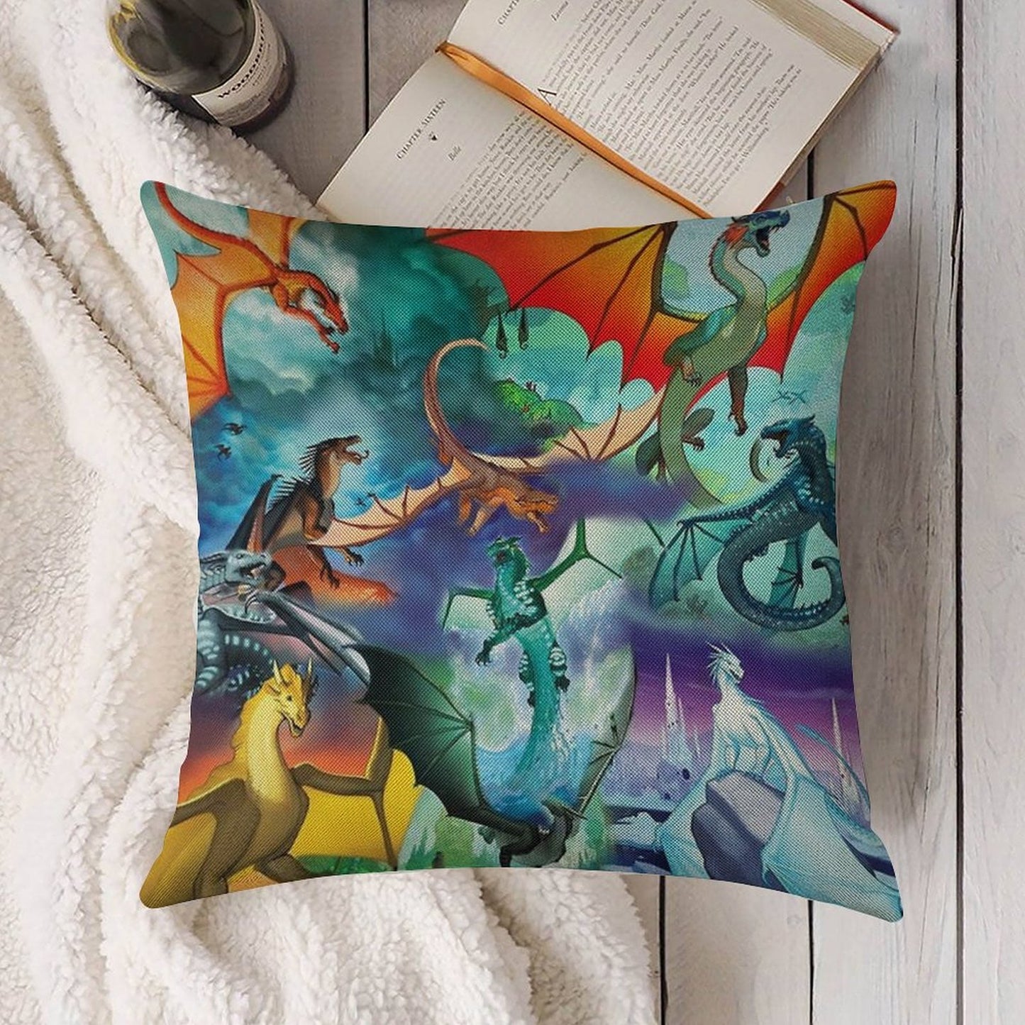 Wing of Fire All Dragon Pattern Background Linen Throw Pillow Cover