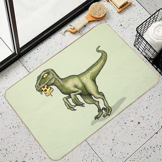 Raptor Dinosaur Eating Pizza Slice Bath Mat