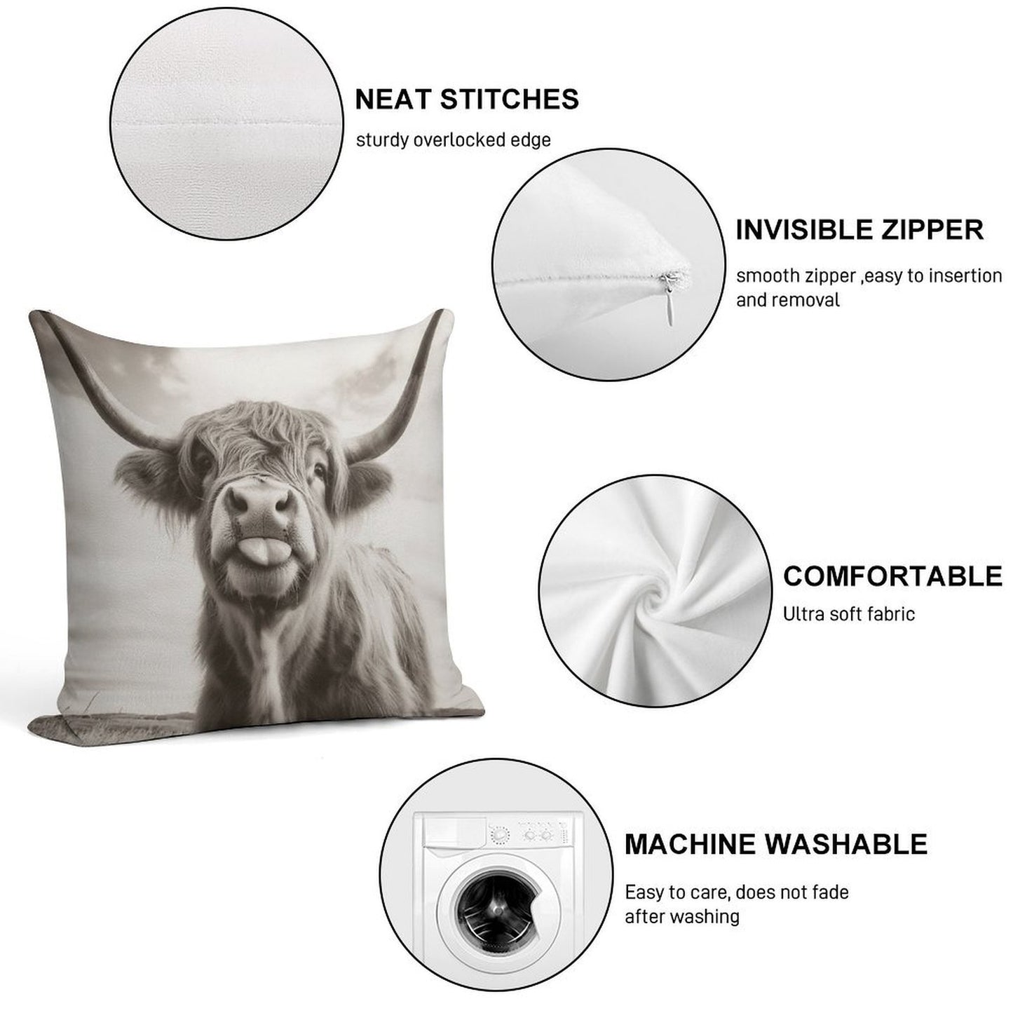 Cheeky Highland Cow Soft Bedroom Essential Throw Pillow