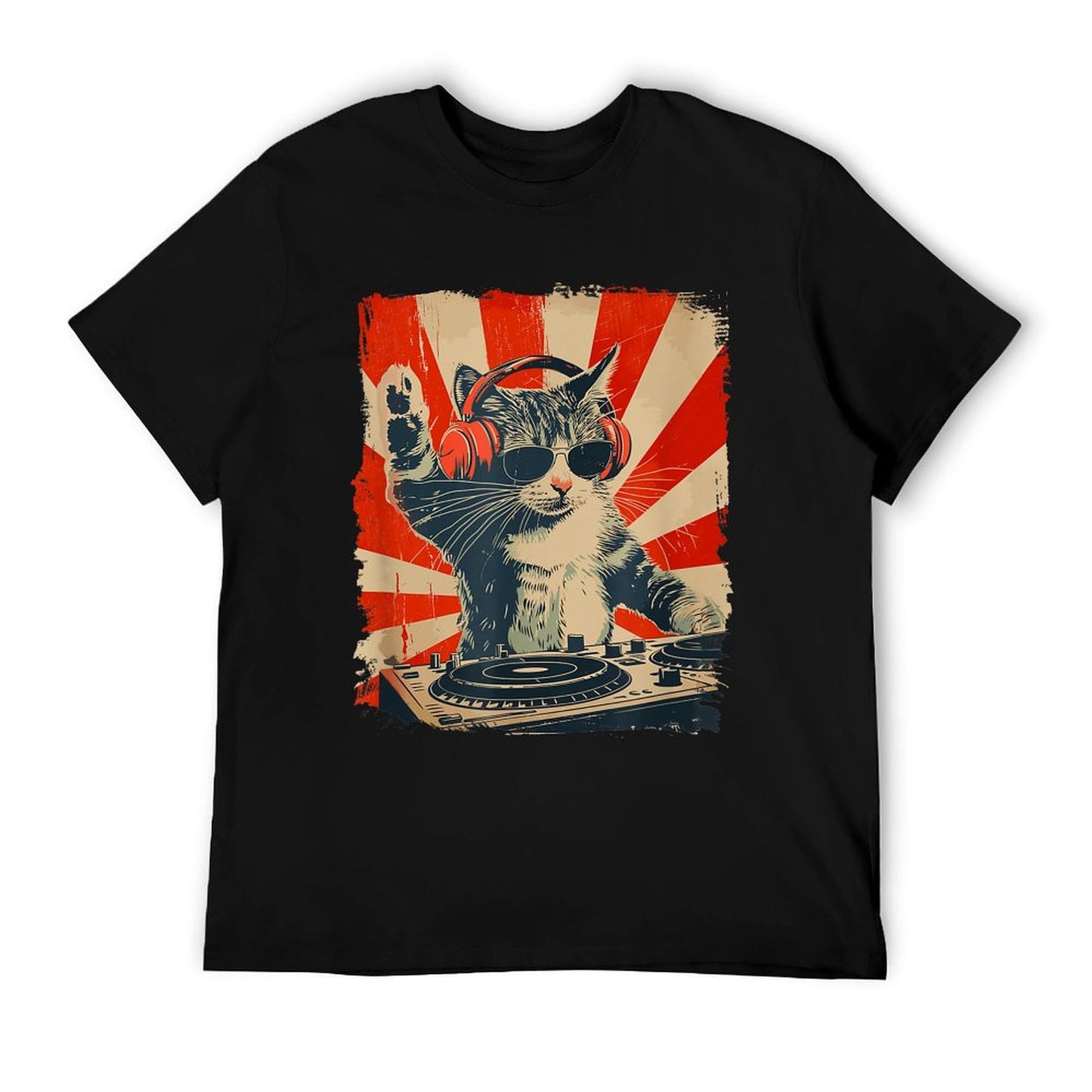 Funny DJ Cat Disco Sound Tech Headphone Music T-Shirt