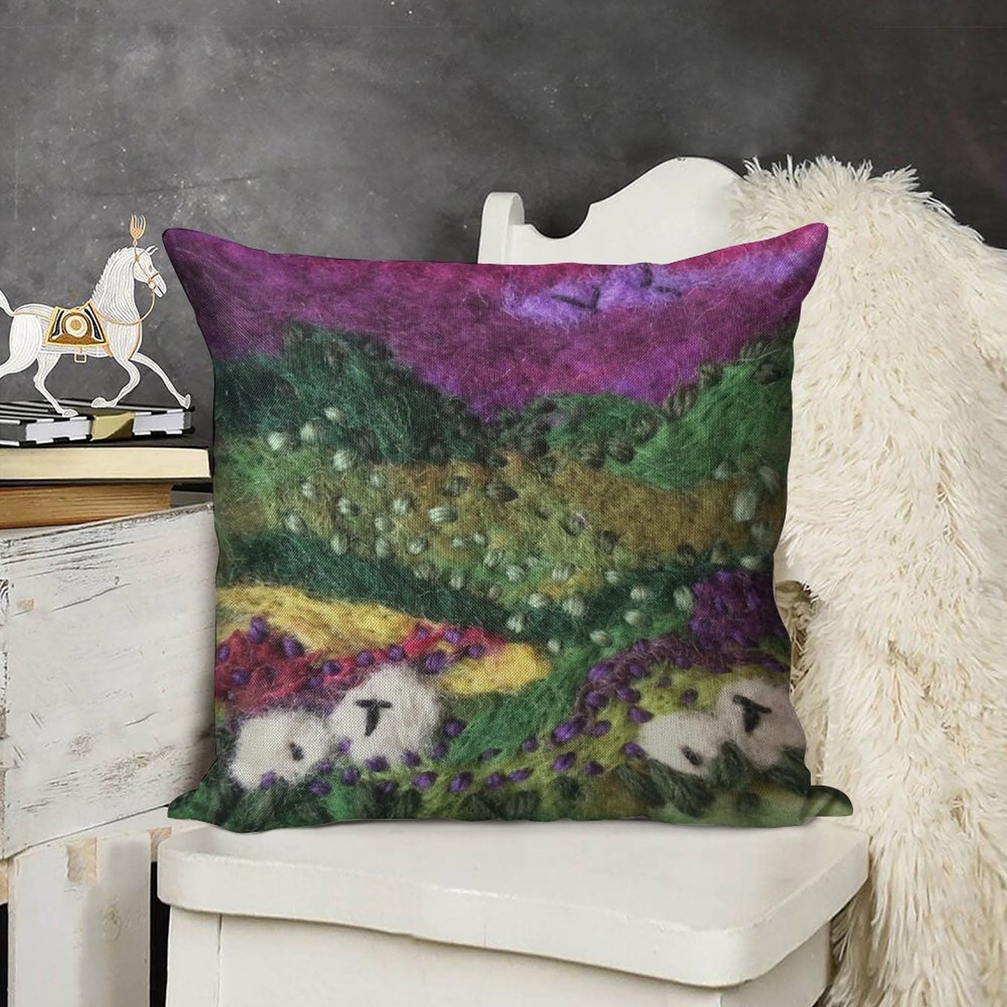 Print ONLY - North York Moors Felted Textile Art Linen Throw Pillow Cover