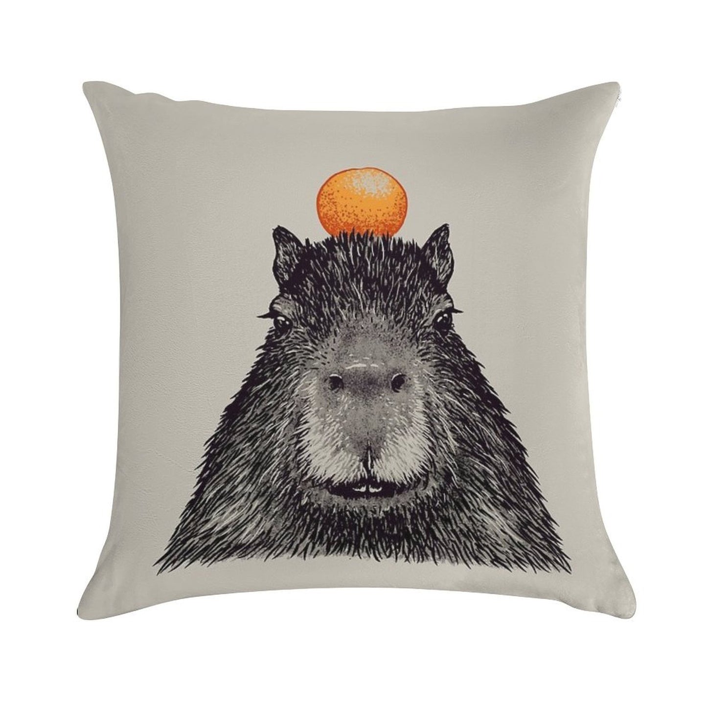 Capybara  Orange  Capy Yuzu  Capybara with Orange on Head  His Name - Gort  Portrait Soft Fade-Resistant Throw Pillow