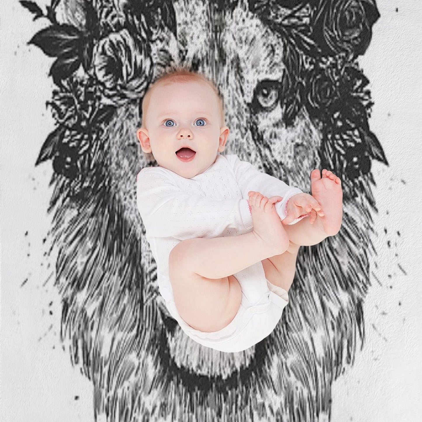 Floral Lion (bw) Throw Blanket