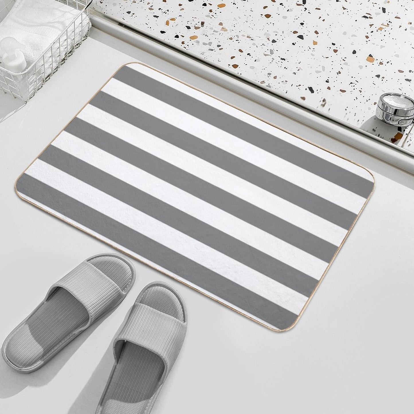 GRAY AND WHITE STRIPES Bath Mat