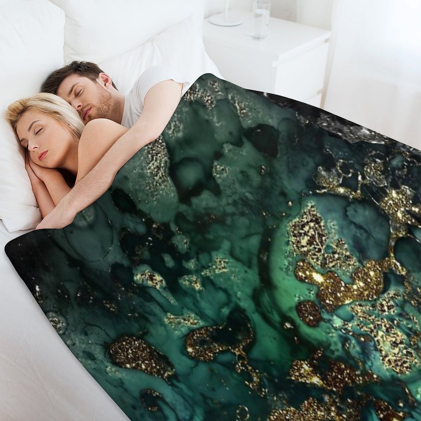 Gold Indigo Faux Malachite Marble Throw Blanket