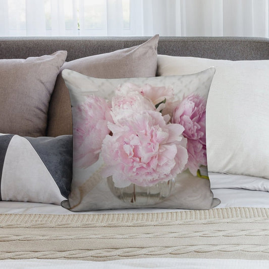 Pink Peonies Soft Hidden Zipper Throw Pillow