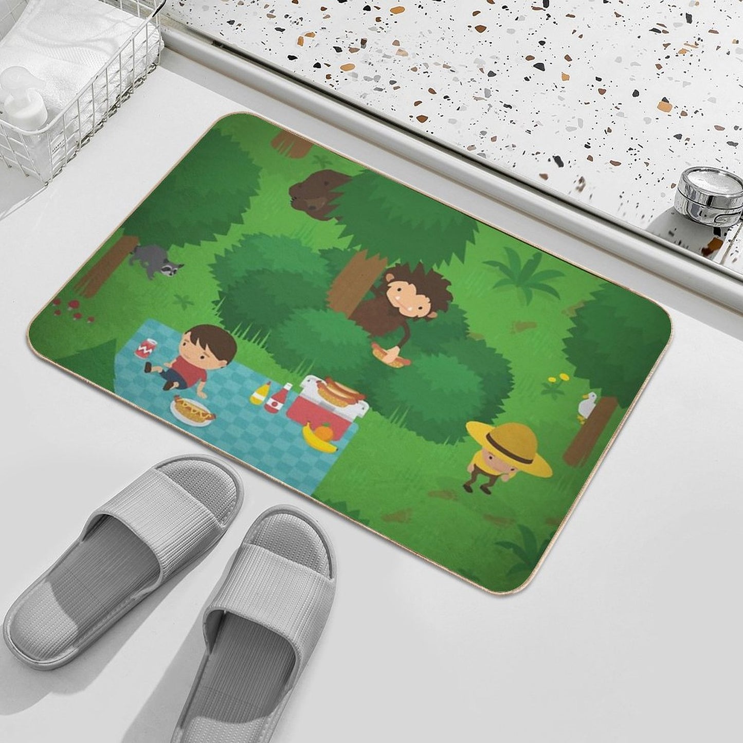 Sneaky Sasquatch Picnic Bath Mat