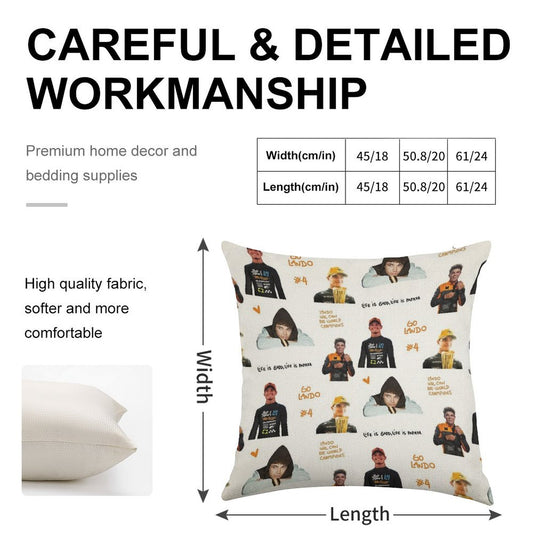 Lando Norris Illustrated Stickers Linen Throw Pillow Cover