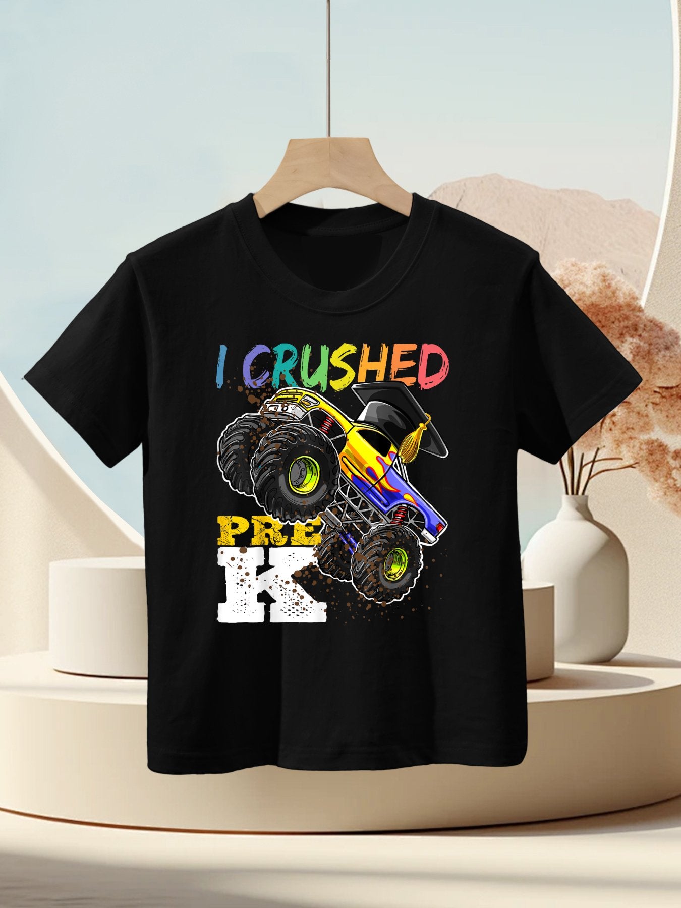 I Crushed Pre-K Monster Truck Graduation Cap Shirt Gift Boys Kids T-Shirt