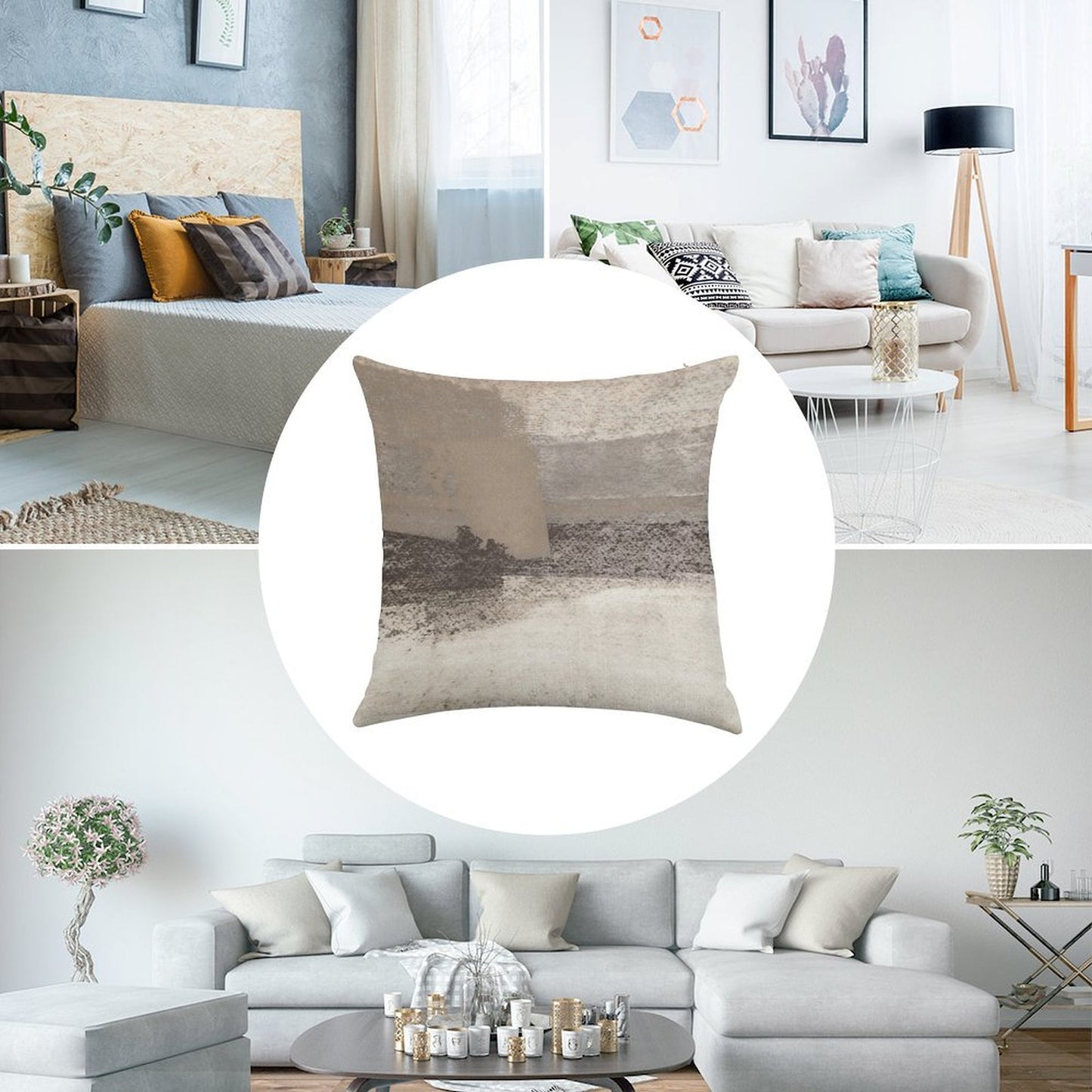 Taupe And Charcoal Grey Horizontal Modern Abstract Painting Linen Throw Pillow Cover
