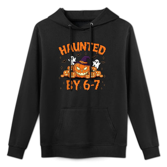 Haunted by 67 – Funny Ghost And Pumpkin Halloween Costume Pilling-Resistant Hoodie