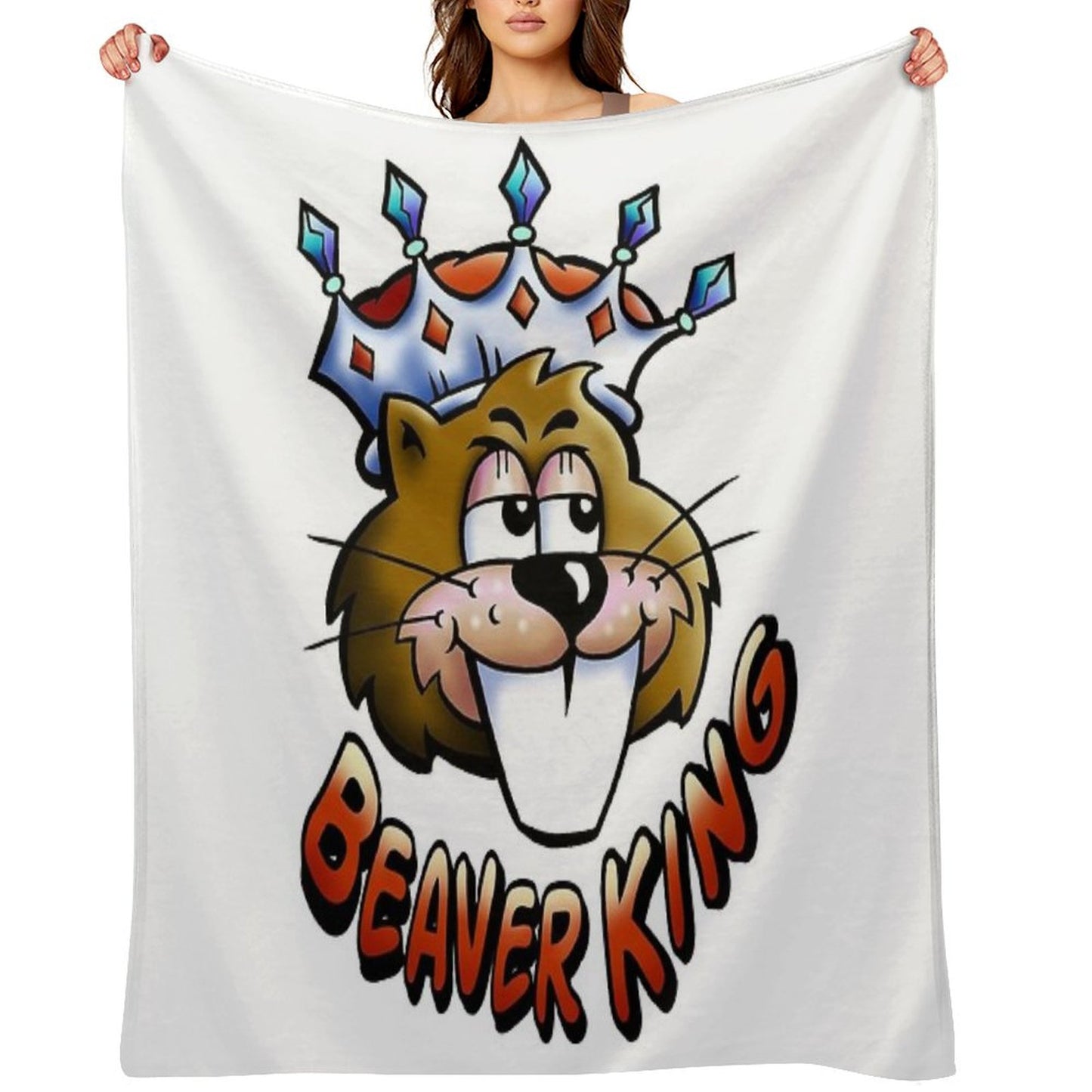 Beaver King - Red Text Throw Blanket