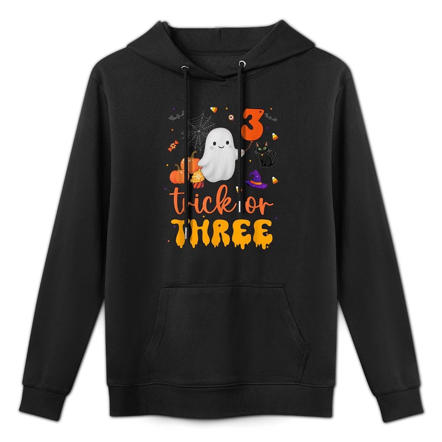 Trick Or Three Ghost Pumpkins Cat Halloween 3rd Birthday Boy Easy Care Hoodie