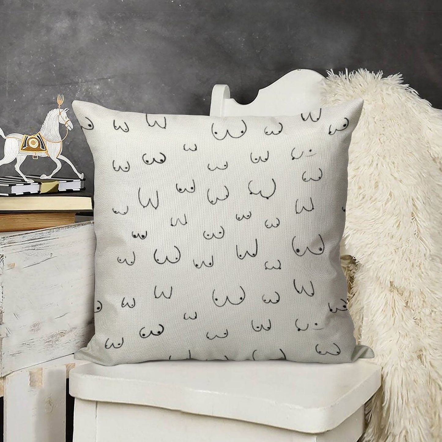 Boobie Boob Print! Linen Throw Pillow Cover