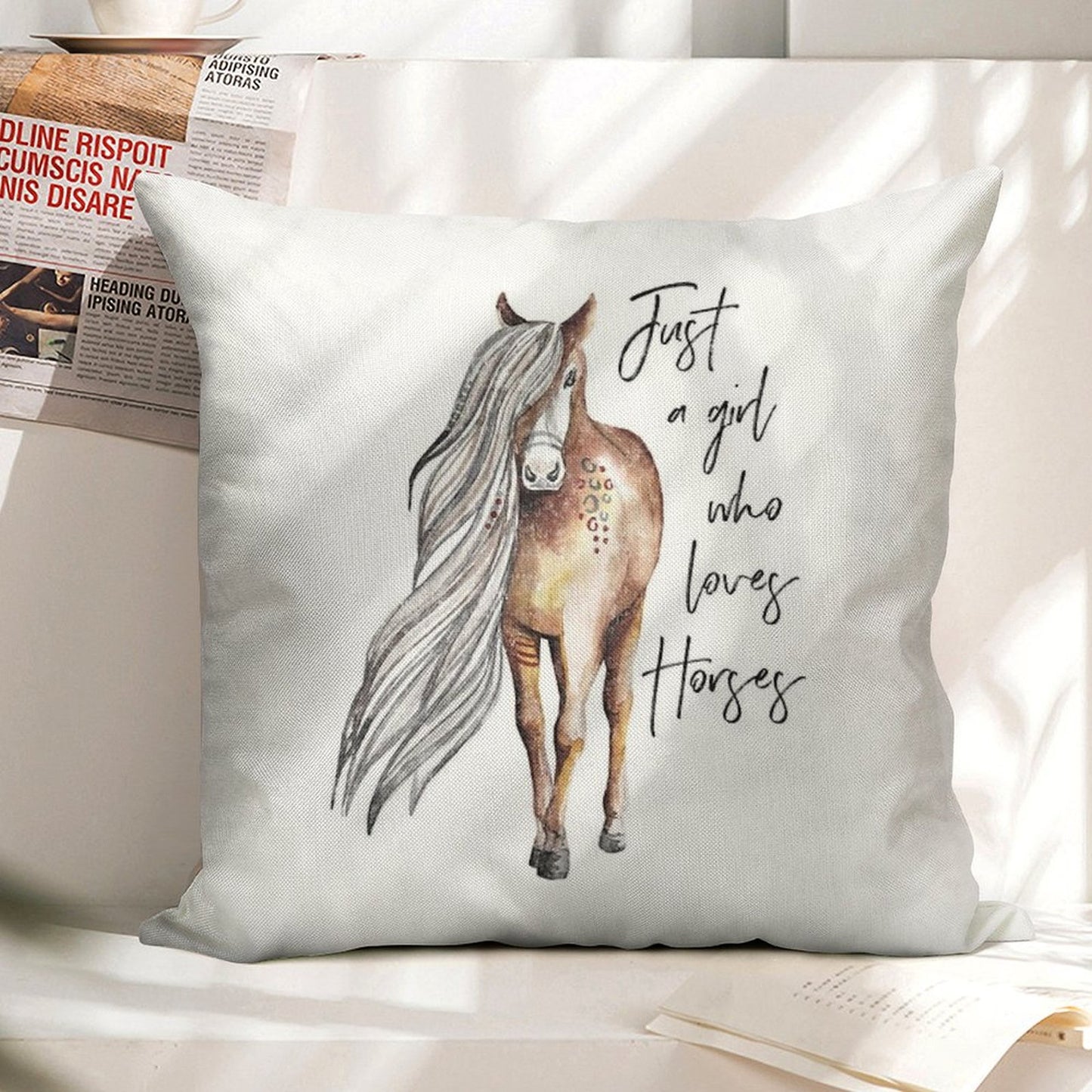 Just A Girl Who Loves Horses - Horse Lover Design Linen Throw Pillow Cover
