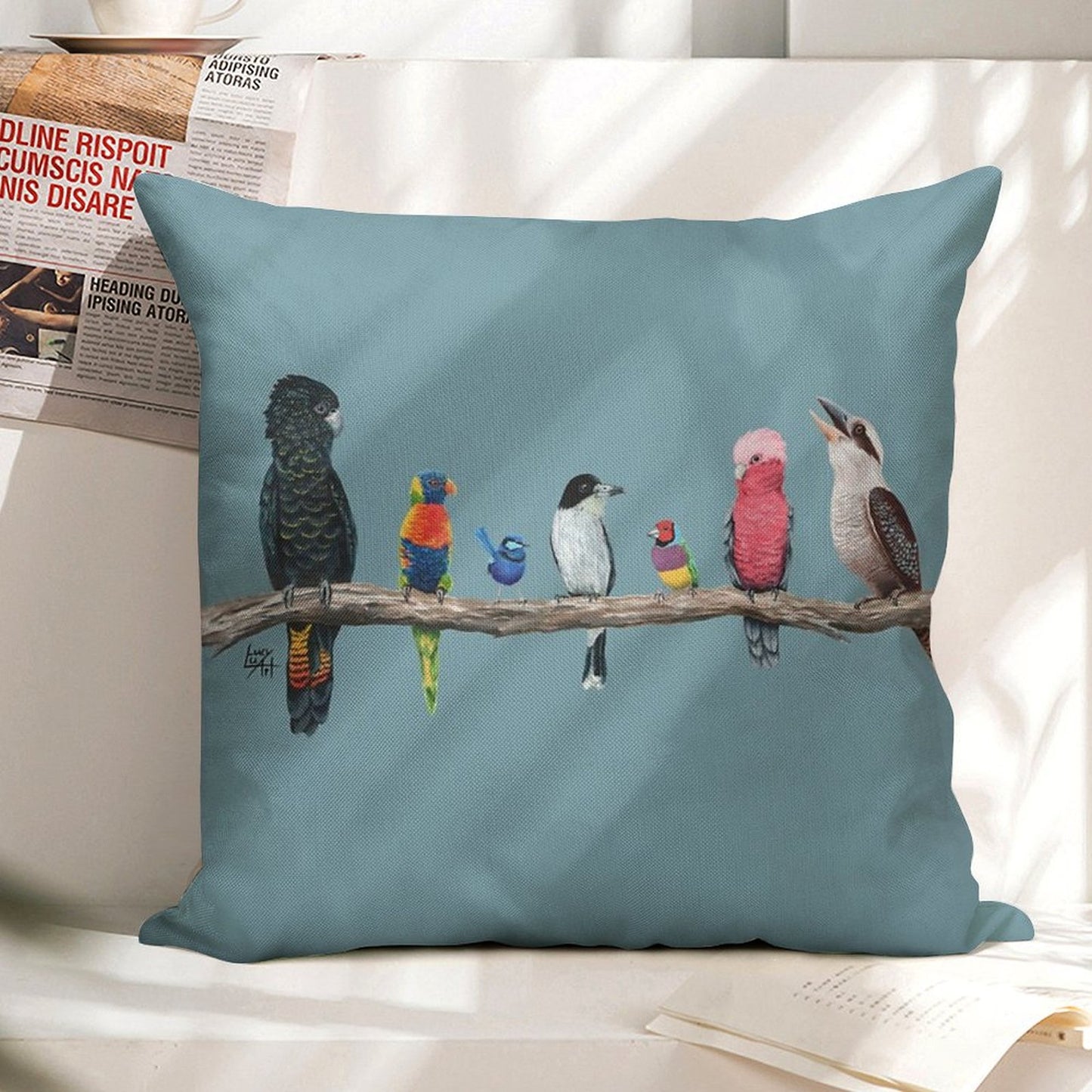 Australian Birds Linen Throw Pillow Cover