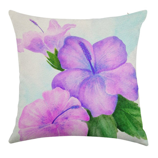 Hibiscus Watercolor Linen Throw Pillow Cover