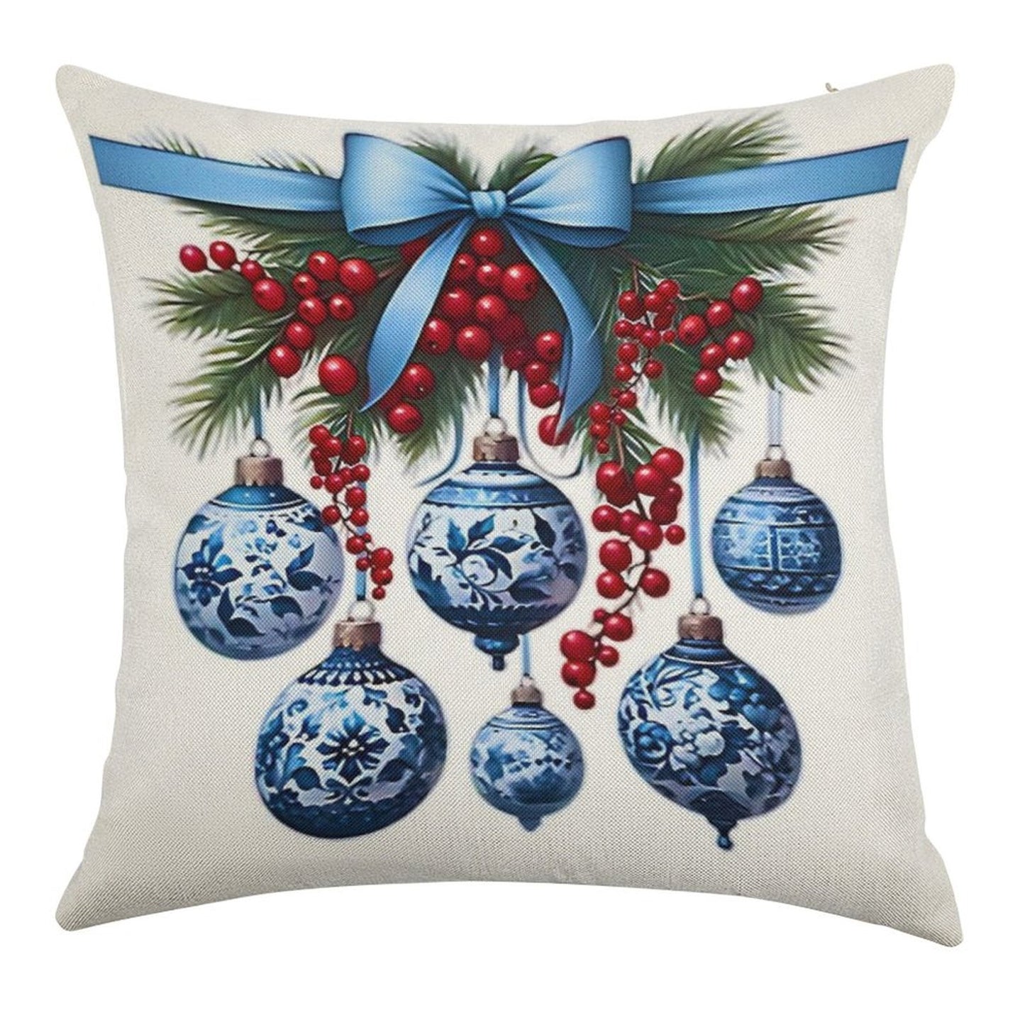 Chinoiserie Christmas Holiday. Blue And White Linen Throw Pillow Cover