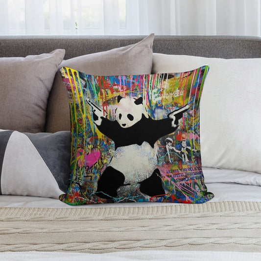 Panda With Guns Stick Em Up - Pop Street Art Banksy Soft Luxury Feel Throw Pillow