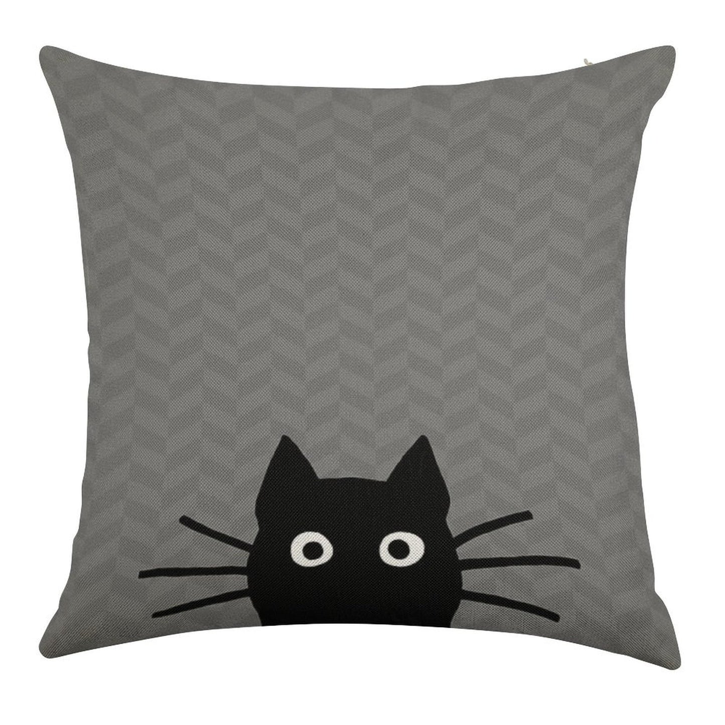 Black Cat Face Linen Throw Pillow Cover