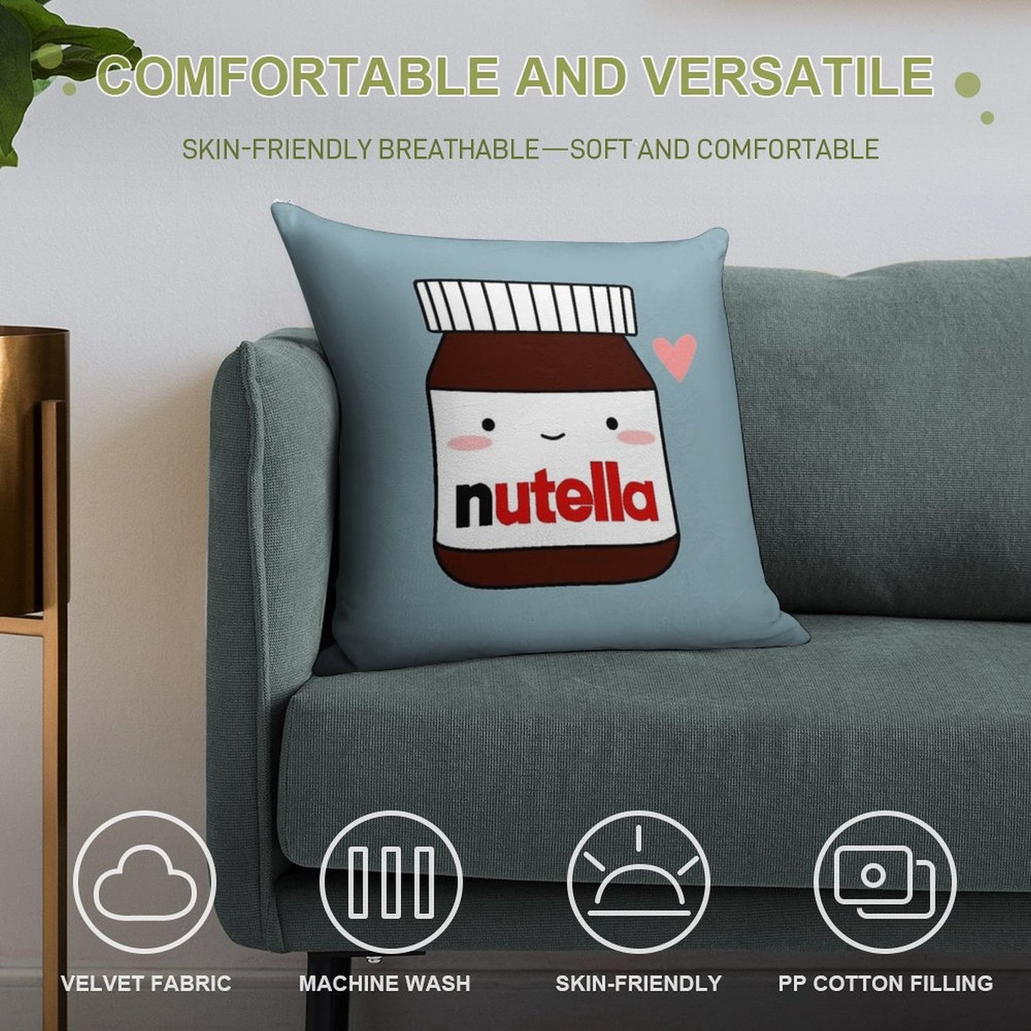 Cute Nutella Jar Soft Fade-Resistant Throw Pillow