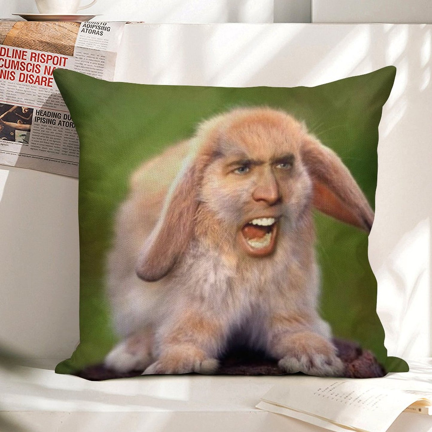 Nicholas Cage(d Rabbit) Linen Throw Pillow Cover