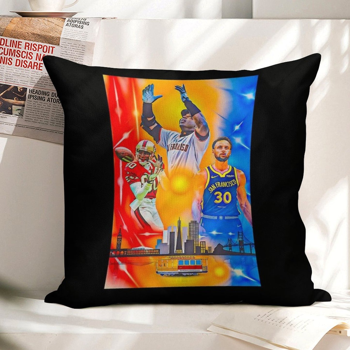 San Francisco Sports Legends Linen Throw Pillow Cover
