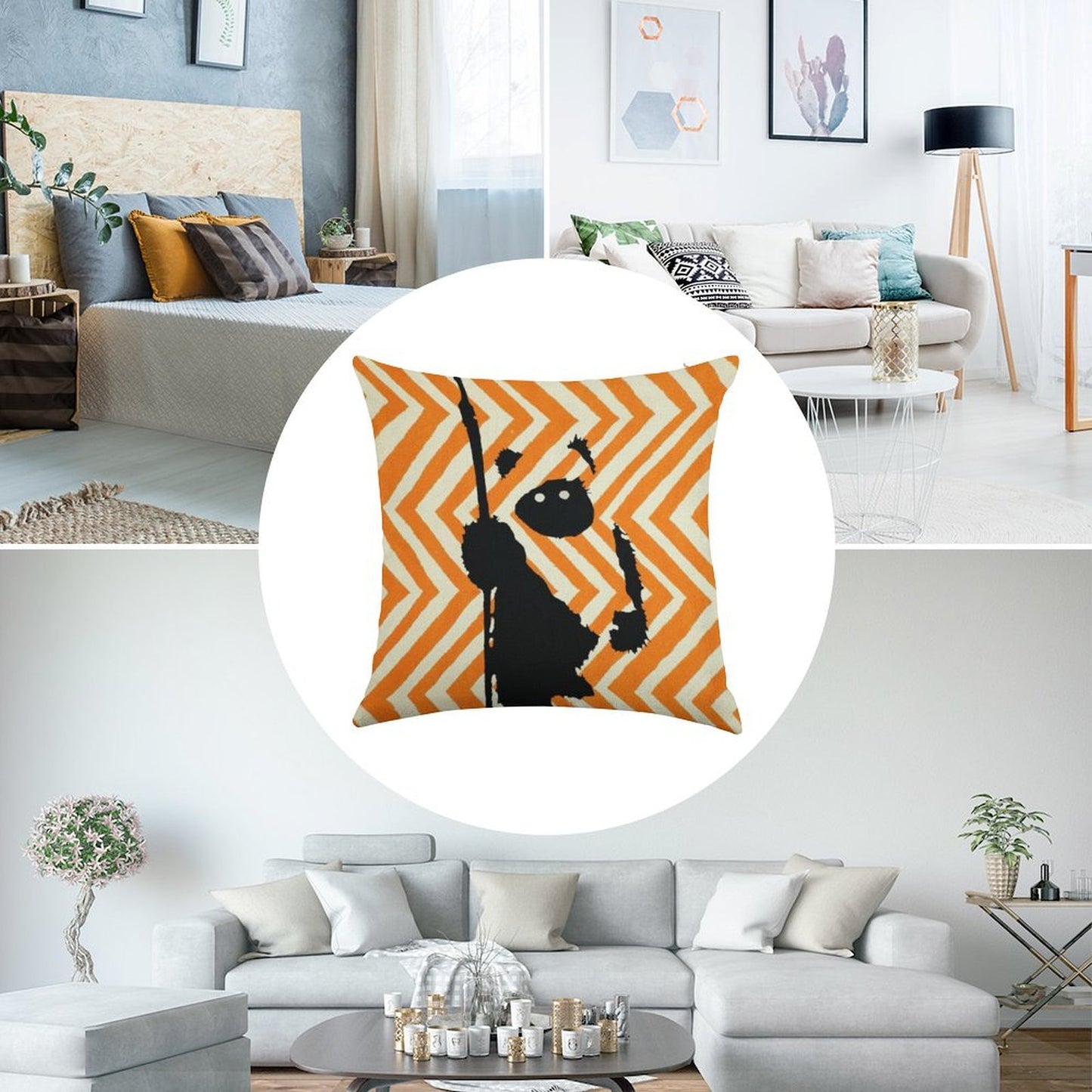 Ewok Chevron Orange Linen Throw Pillow Cover