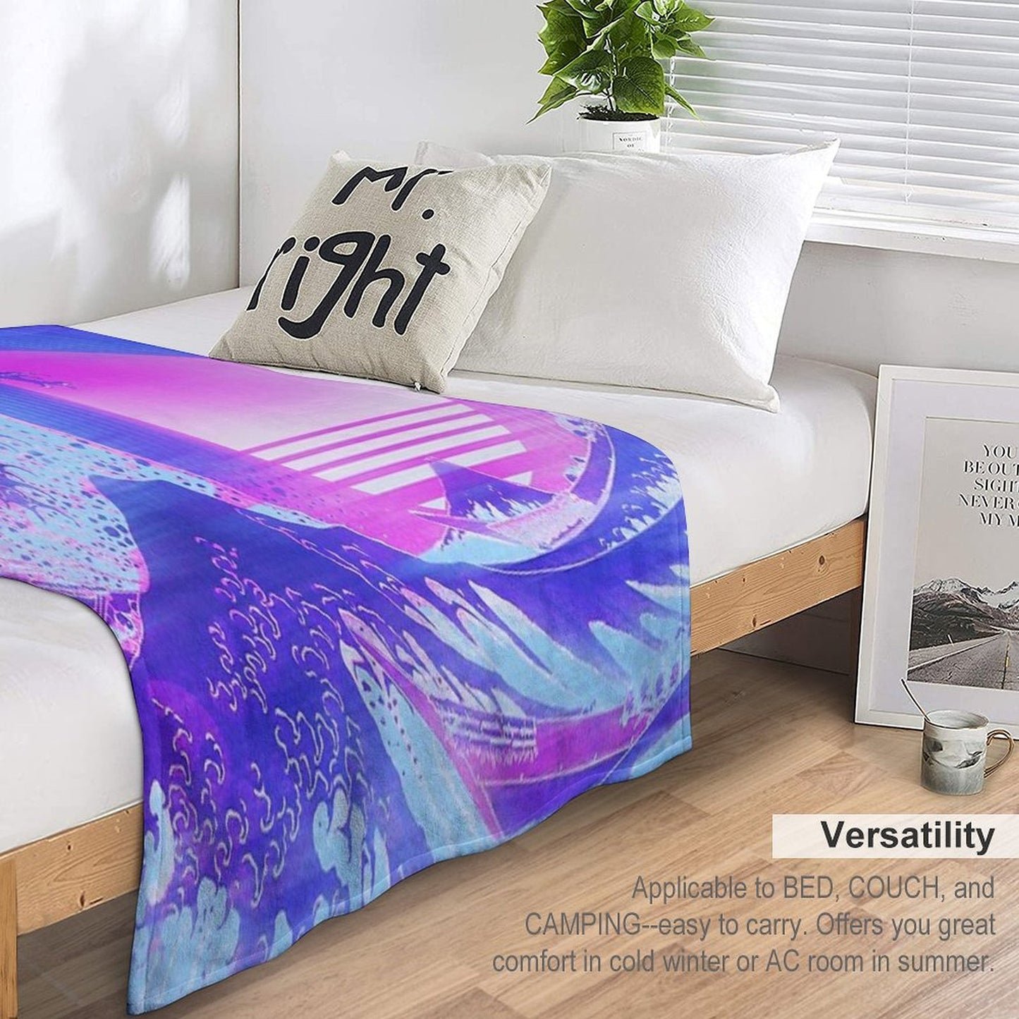 Aesthetic Great Wave Off Kanagawa Retro Vaporwave Throw Blanket