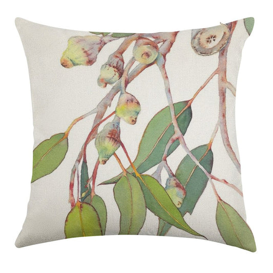 Australian Native Eucalyptus Tree Branch Watercolour Linen Throw Pillow Cover