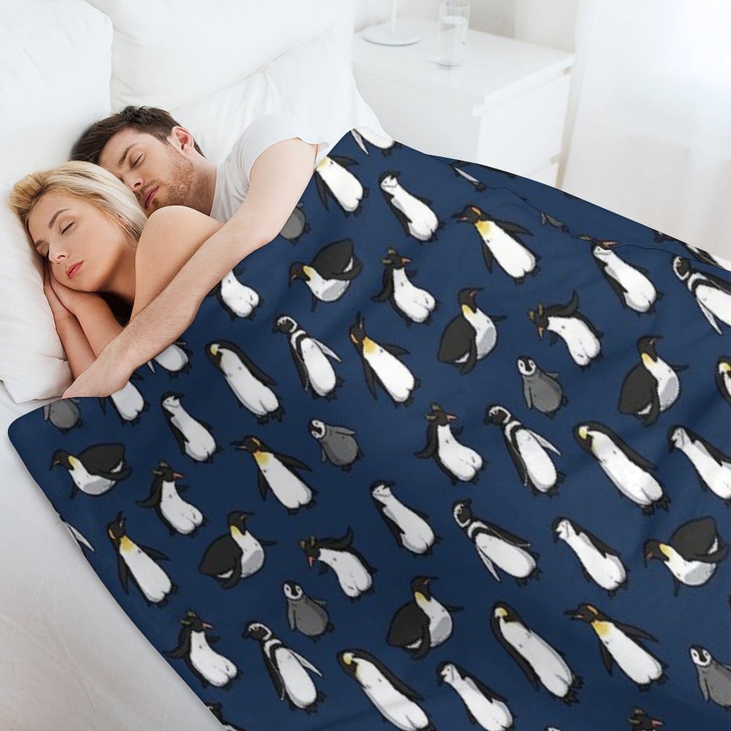 Cute Penguin Pattern (Dark Blue Variant) Throw Blanket