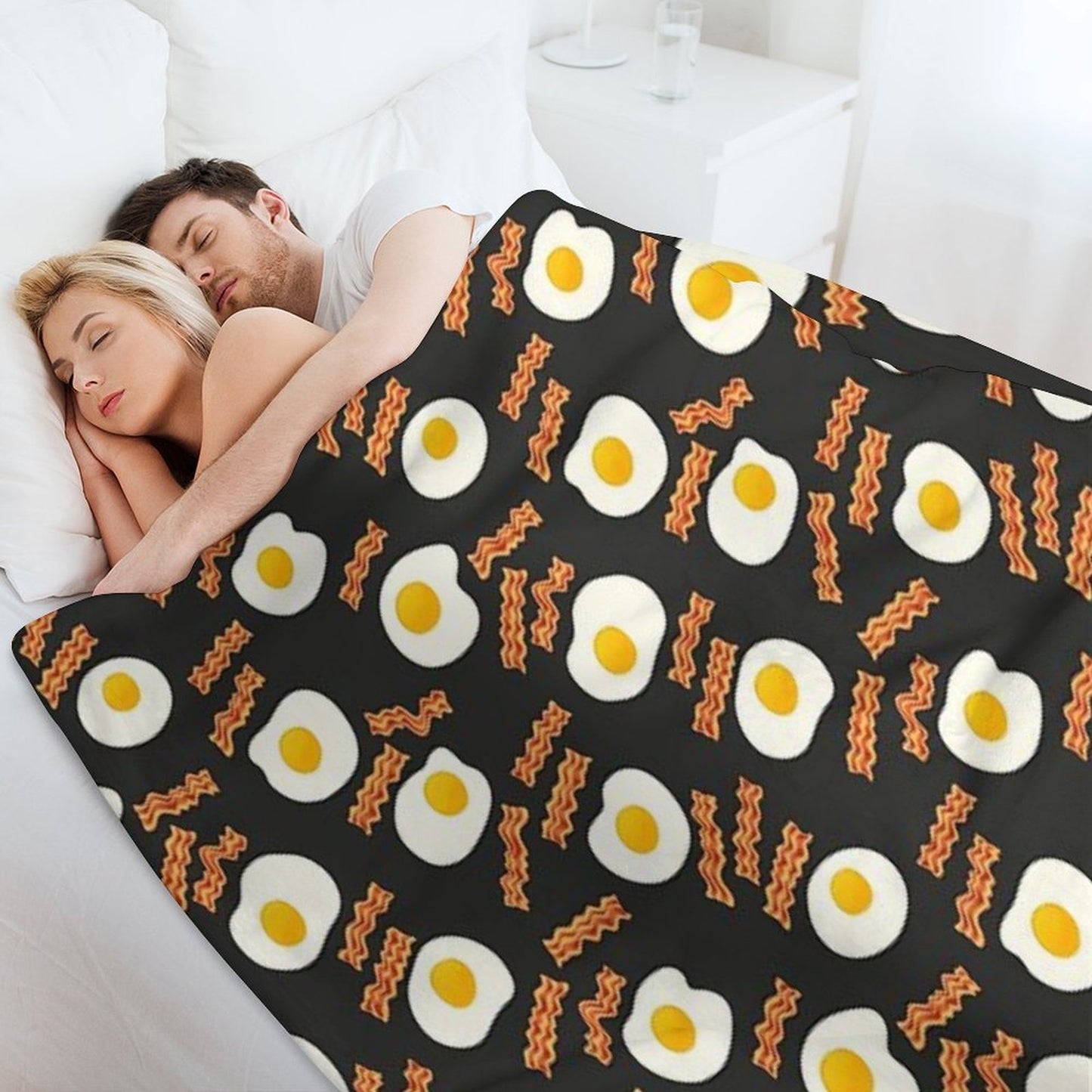 Breakfast With Bacon And Eggs Seamless Vector Pattern Dark Throw Blanket