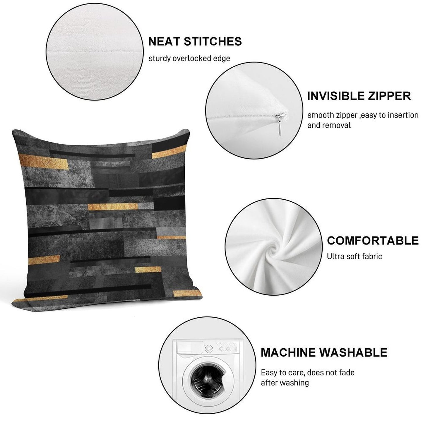Urban Black & Gold Soft Fade-Resistant Throw Pillow