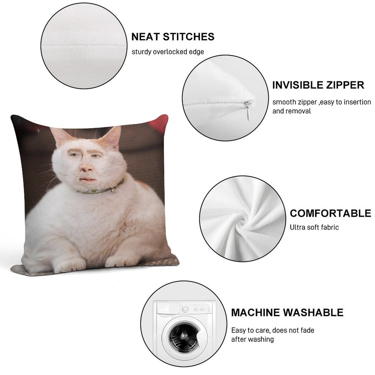 Nicolas Cage Cat Soft Durable Construction Throw Pillow