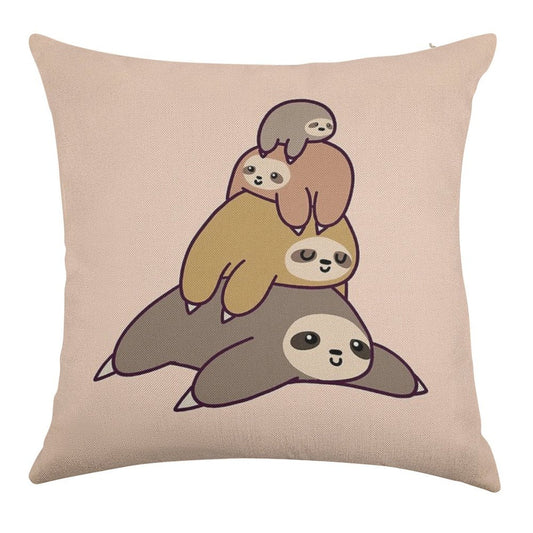 Sloth Stack Linen Throw Pillow Cover