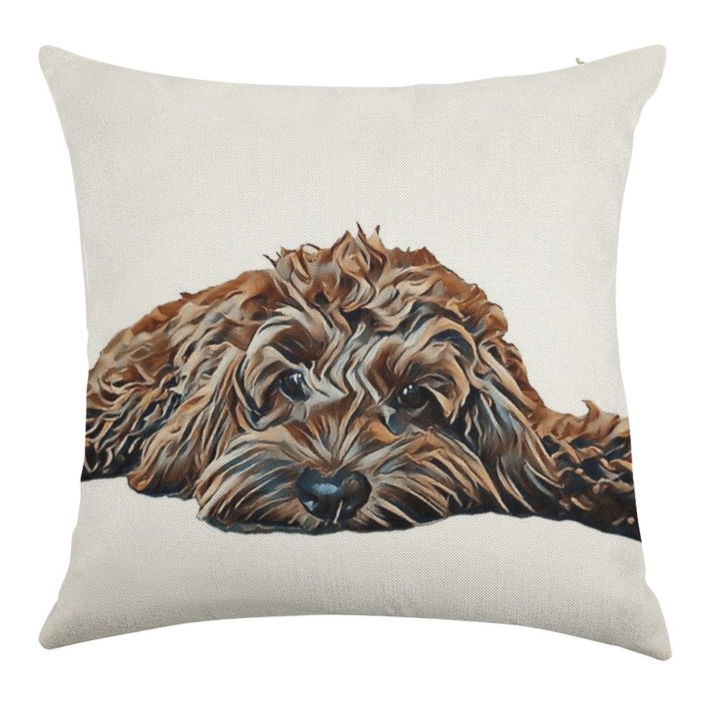 ChocolateBrown Cockapoo - White Background Linen Throw Pillow Cover