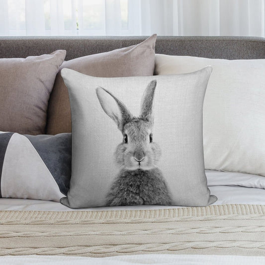 Rabbit - Black & White Soft Fade-Resistant Throw Pillow