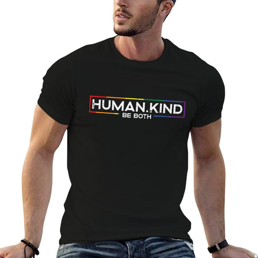 Gay Pride Month Human Kind LGBTQ Ally Rainbow Men Women Rolled Sleeves T-Shirt