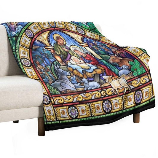 Stained Glass Nativity Throw Blanket