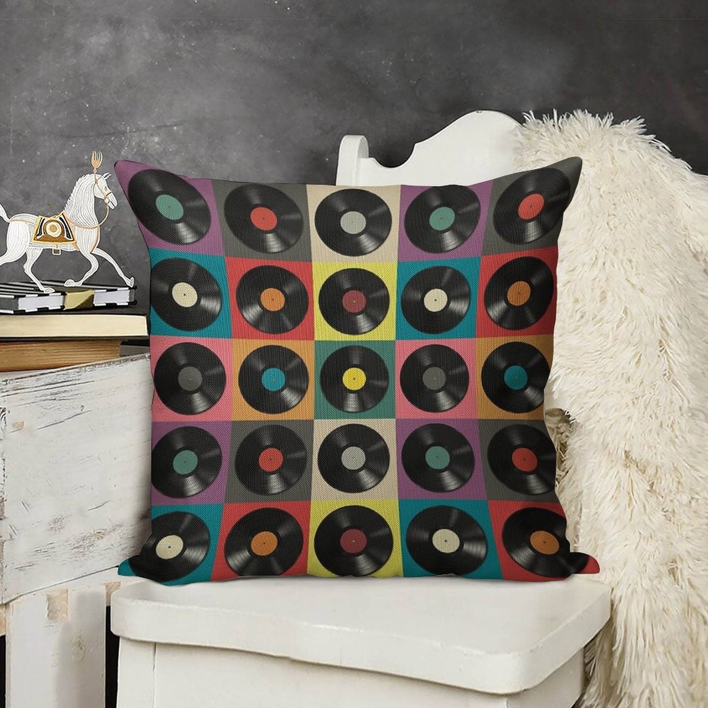 Vinyl Record Linen Throw Pillow Cover
