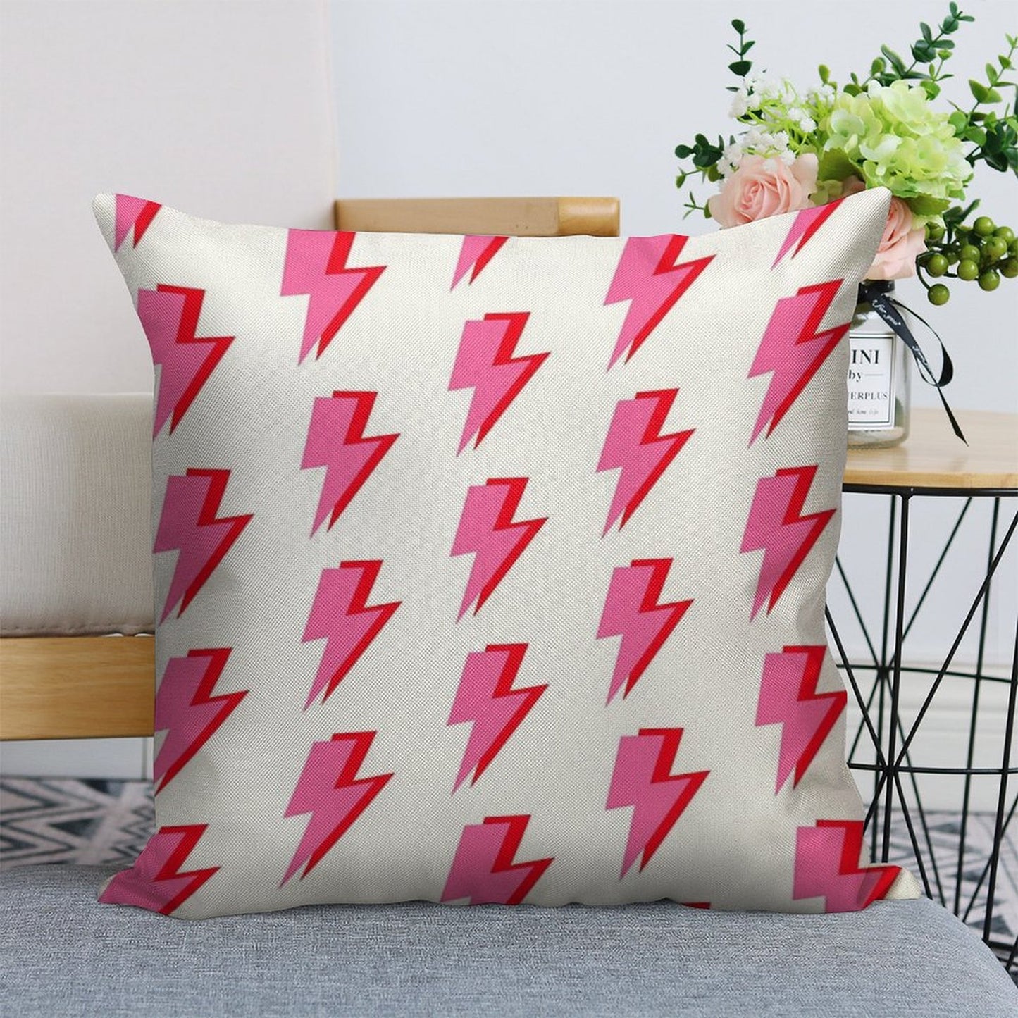 Pink And Red Lightning Linen Throw Pillow Cover